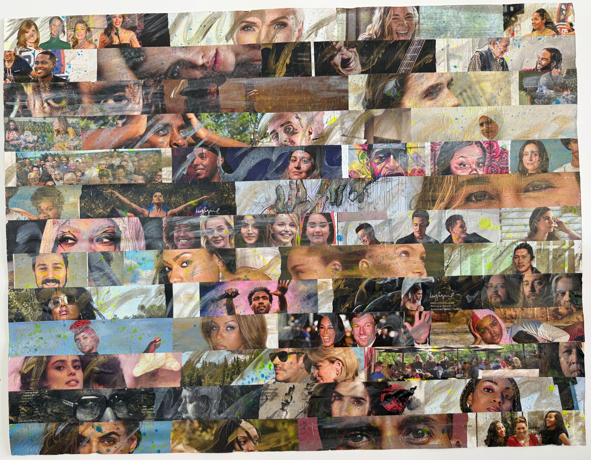 Colorful abstract painting depicting faces of human figures, bold brushstrokes, and layered textures exploring identity, anonymity, and digital-era expression.